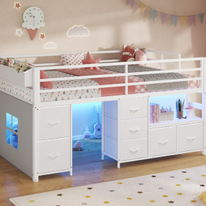 Metal Children's High Play Bed with Drawers